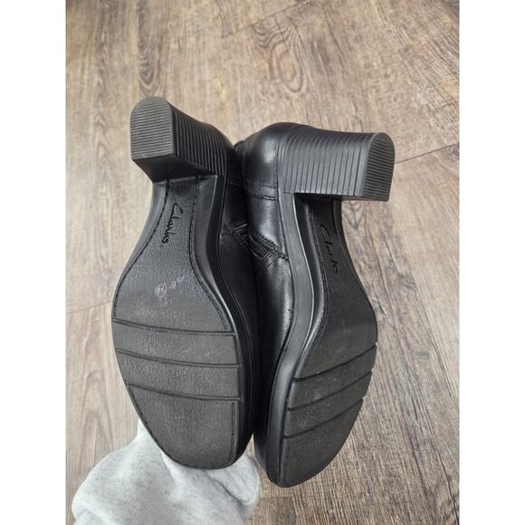 Clarks Dream Harmony Zip Ankle Black Leather Boots Shoes Size 7M Heel - Picture 3 of 8